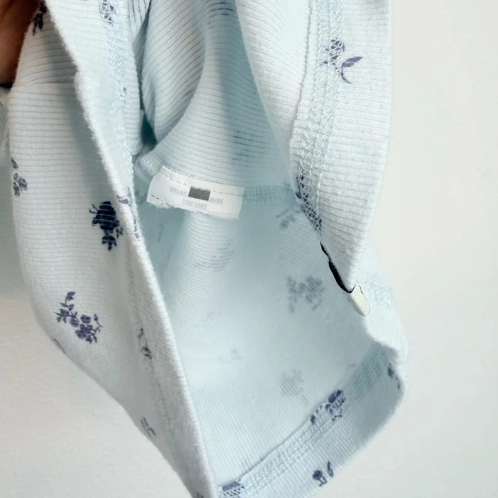 Abercrombie Kids Blue Floral Ribbed Tank Top High Neck Racerback Size 9/10